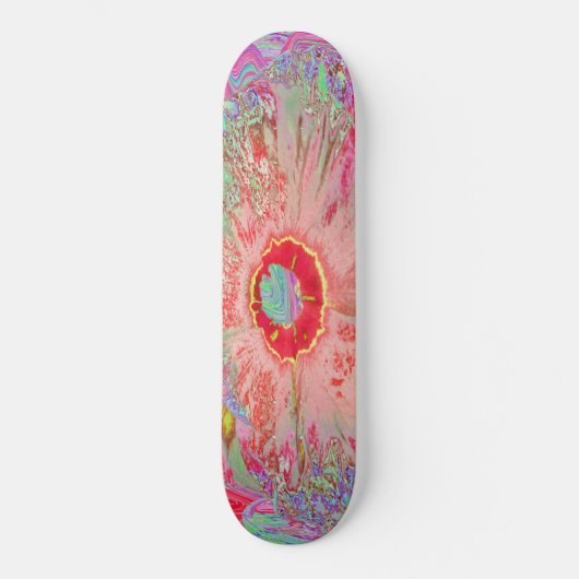 Psychedelic Retro Coral Rainbow Hibiscus Skateboard (Voorkant)