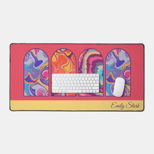 Psychedelic Retro Gepersonaliseerde Naam Desk Mat (Keyboard & Muis)