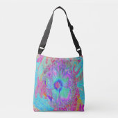 Psychedelic Retro Rainbow Blue Hibiscus Crossbody Tas (Voorkant)