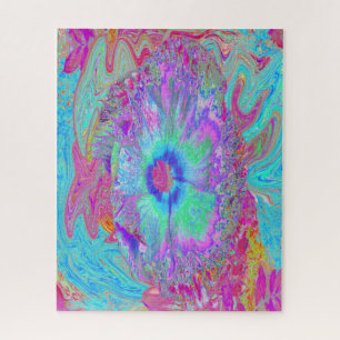 Psychedelic Retro Rainbow Blue Hibiscus Legpuzzel