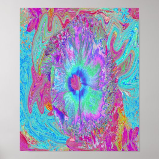 Psychedelic Retro Rainbow Blue Hibiscus Poster (Voorkant)