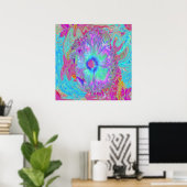 Psychedelic Retro Rainbow Blue Hibiscus Poster (Thuiskantoor)