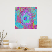 Psychedelic Retro Rainbow Blue Hibiscus Poster (Keuken)