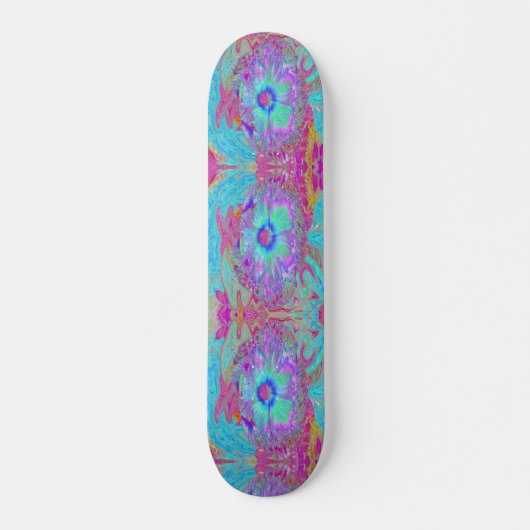 Psychedelic Retro Rainbow Blue Hibiscus Skateboard (Voorkant)