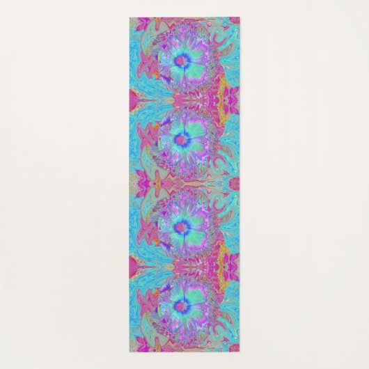 Psychedelic Retro Rainbow Blue Hibiscus Yogamat (Achterkant)