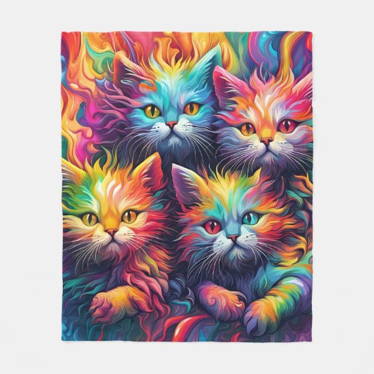 Psychedelic Sassy Kitten Fleece Deken (Voorkant)