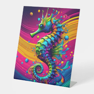 Psychedelic Seahorse Canvas – Vibrant Ocean Wall A Reclamebord Met Voetstuk