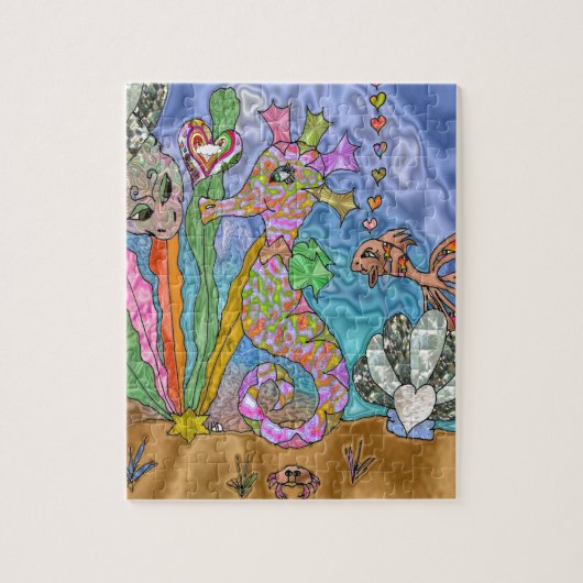 Psychedelic Seahorse Zee Turtle Art Legpuzzel (Verticaal)