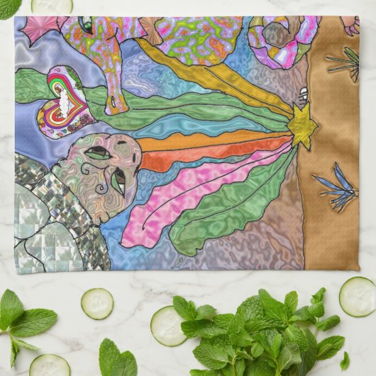 Psychedelic Seahorse Zee Turtle Art Theedoek (Gevouwen)