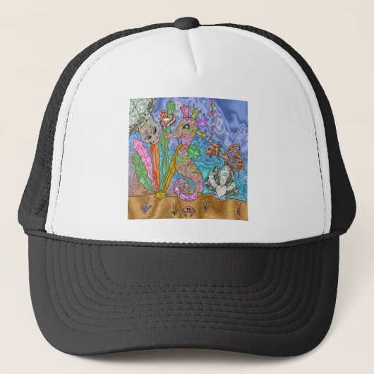 Psychedelic Seahorse Zee Turtle Art Trucker Pet (Voorkant)