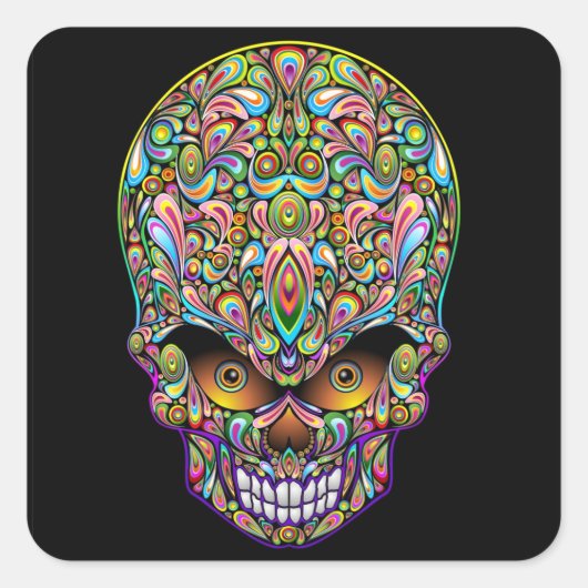 Psychedelic Skull Art Design Sticker (Voorkant)