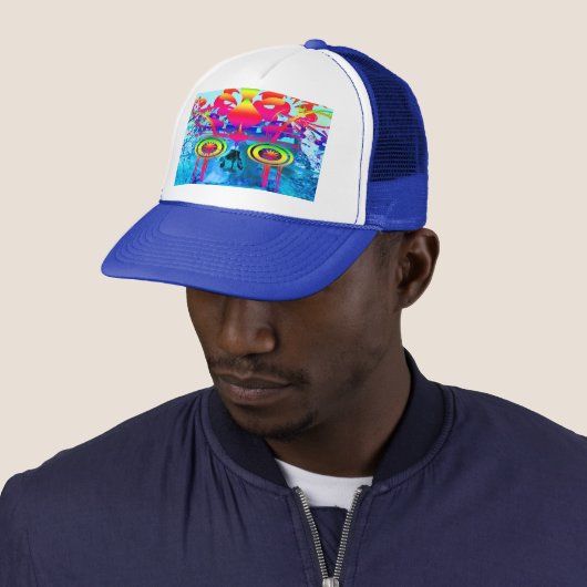 Psychedelic Skull Trucker Hat Pet (In situ)