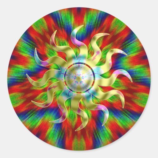 Psychedelic Solar Sun-Sticker Ronde Sticker (Voorkant)