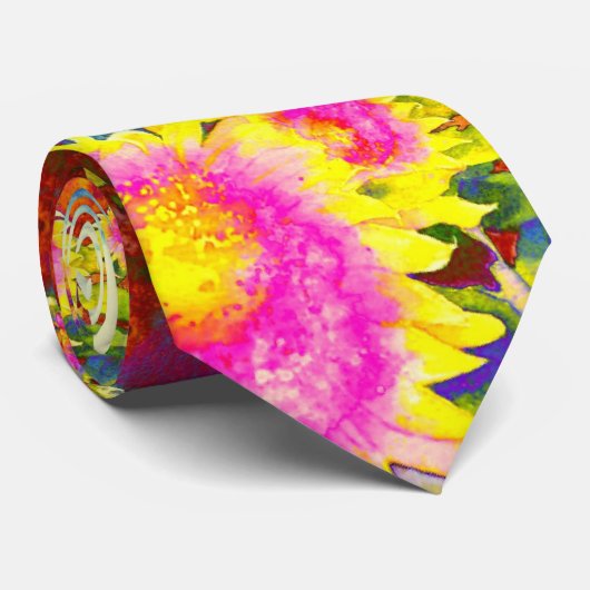 Psychedelic Solar-zonnebloemen Stropdas (Opgerold)