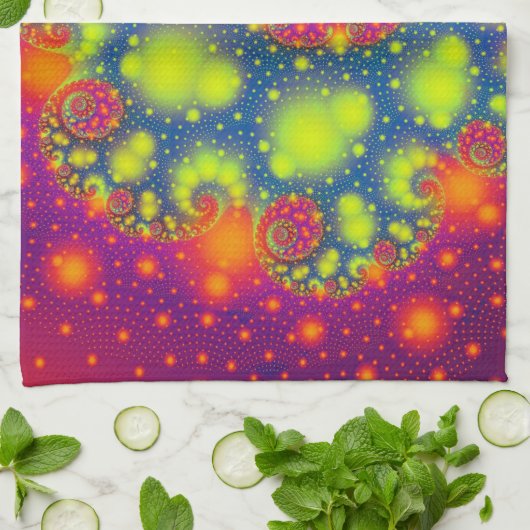 Psychedelic Spiral Neon Decoratieve Abstracte Kuns Theedoek (Gevouwen)