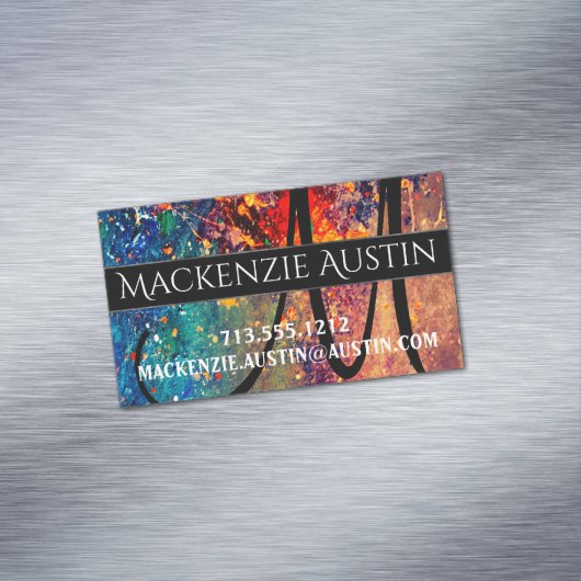 Psychedelic Splatter | Abstract regenboogmonogram Magnetisch Visitekaartje (Voorbeeld)