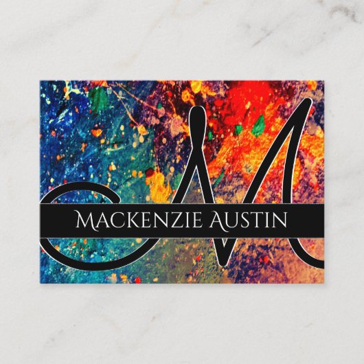 Psychedelic Splatter | Abstract regenboogmonogram Visitekaartje (Voorkant)