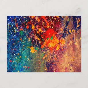Psychedelic Splatter Abstracte kleurrijke regenb Briefkaart