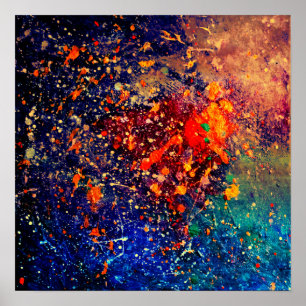 Psychedelic Splatter Abstracte kleurrijke regenb Poster