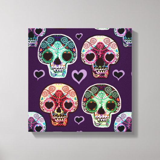 Psychedelic Sugar Art Skulls Canvas Afdruk (Voorkant)
