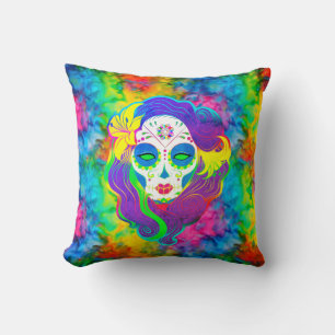 [Psychedelic Sugar Skull] Fractal Stropdas-Dye Cal Kussen