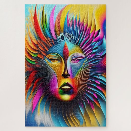 Psychedelic Sun Face Abstracte Art Legpuzzel (Verticaal)