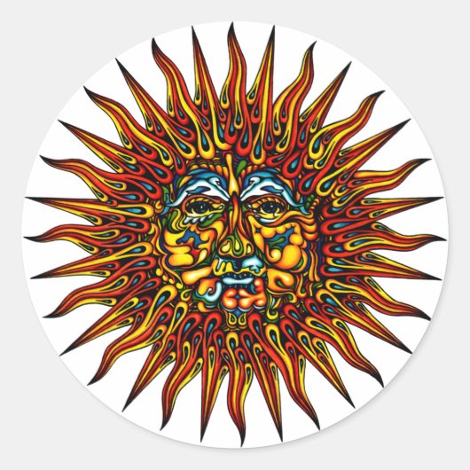Psychedelic Sun Ronde Sticker (Voorkant)