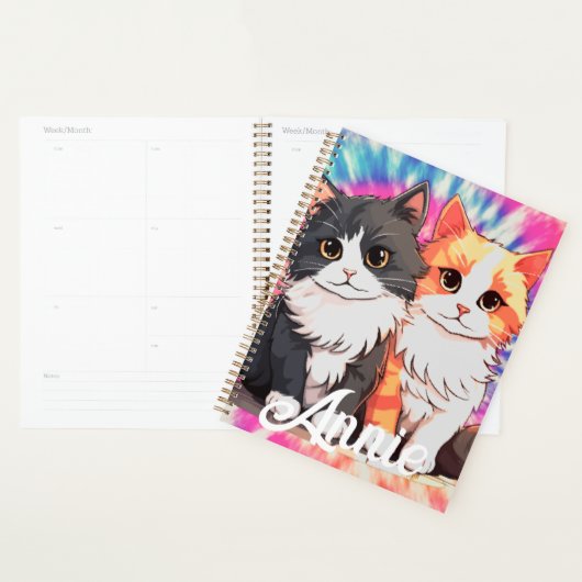 Psychedelic Tie Dye Cats Aangepaste Naam Planner (Display)