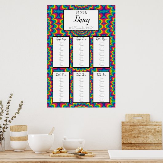 Psychedelic Tie Dye Seating Chart Poster (Keuken)