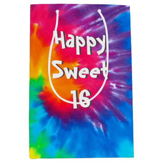 Psychedelic Tie Dye Sweet 16 Medium Cadeauzakje (Voorkant)