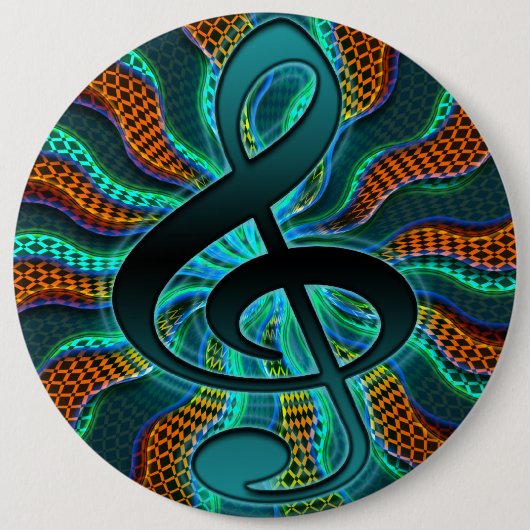 Psychedelic Treble Clef/G Clef Music Symbol Ronde Button 6,0 Cm (Voorkant)