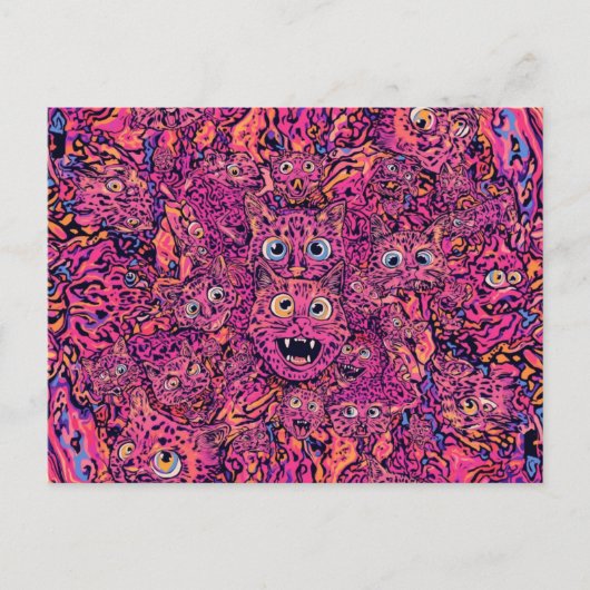 Psychedelic trippy cat in vibrant neon briefkaart (Voorkant)