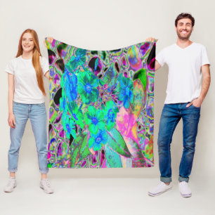 Psychedelic Trippy Lime Green en Blue Flowers Fleece Deken