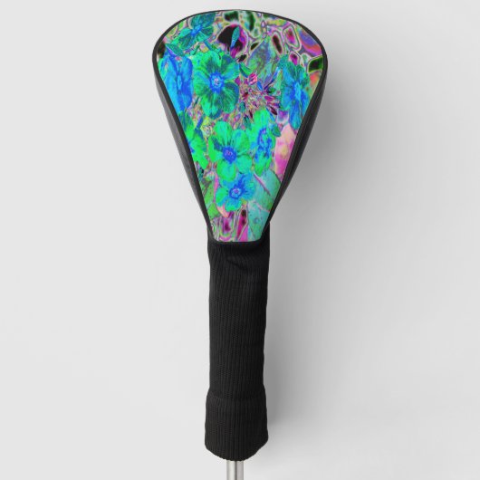 Psychedelic Trippy Lime Green en Blue Flowers Golfheadcover (Voorkant)