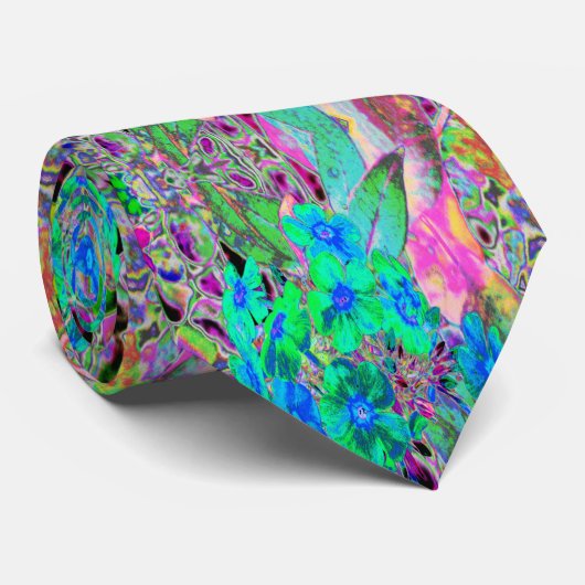 Psychedelic Trippy Lime Green en Blue Flowers Stropdas (Opgerold)