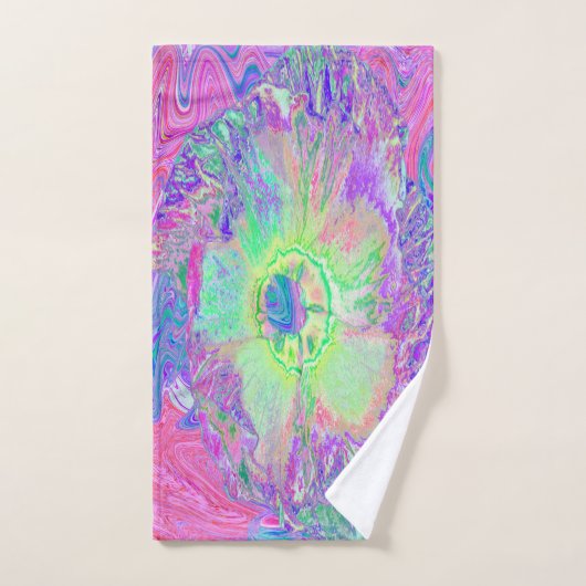 Psychedelic Trippy Lime Green en Paarse Hibiscus Bad Handdoek (Handdoek)