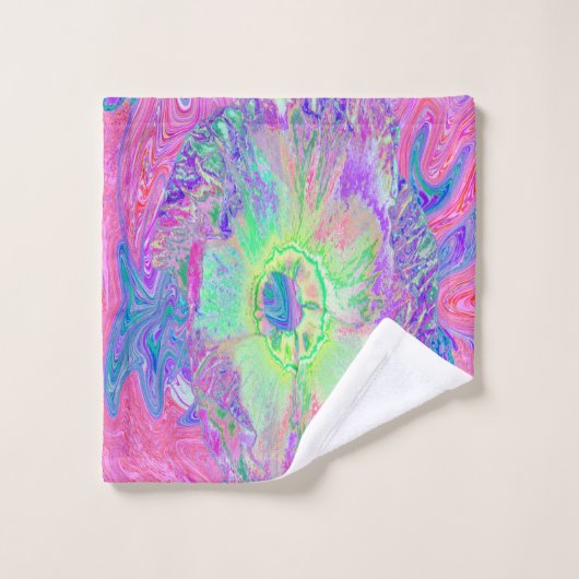 Psychedelic Trippy Lime Green en Paarse Hibiscus Bad Handdoek (Wasdoekje)
