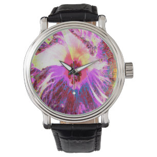 Psychedelic Trippy Rainbow-kleuren Hibiscus Flower Horloge