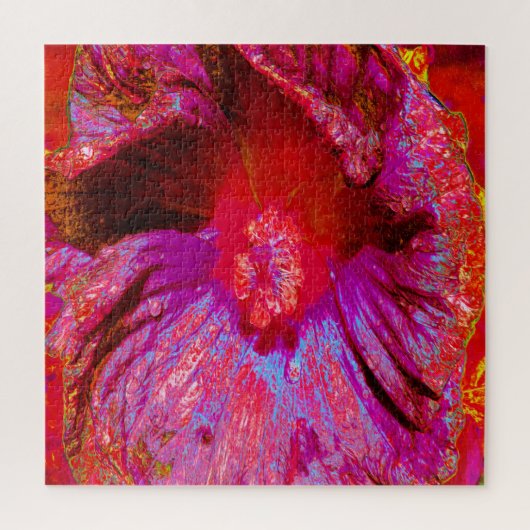 Psychedelic Trippy Retro Red Hibiscus Flower Legpuzzel (Verticaal)