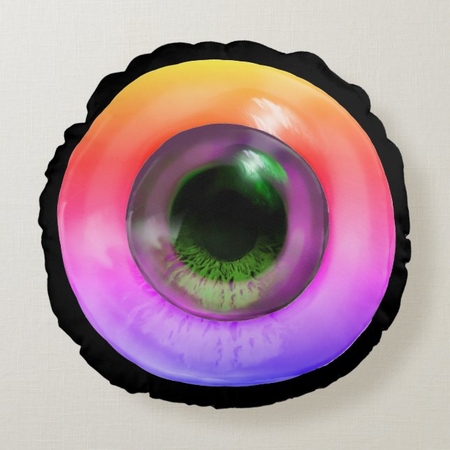 Psychedelic Trippy Weird Hippie Funky Eye Rond Kussen (Voorkant)