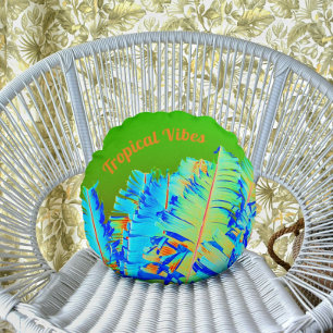 Psychedelic Tropical Vibe Palm Fronds Rond Kussen