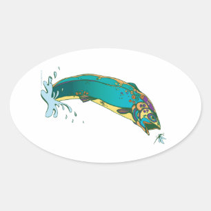Psychedelic Trout Vist Ovale Sticker
