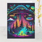 Psychedelic UFO Fantasy Art Verjaardag Kaart (Gele Bloem)