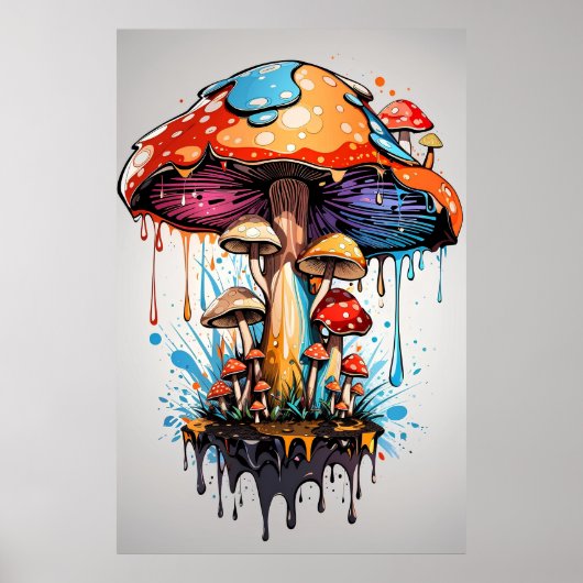 Psychedelic Wall Art - Kleurrijke paddenstoel drup Poster (Voorkant)
