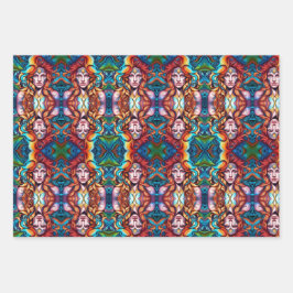 Psychedelic Warrior Woman Inpakpapier Vel