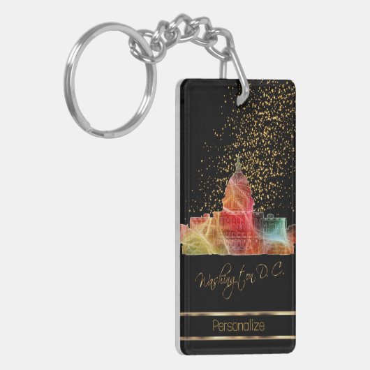 Psychedelic Washington DC Skyline Sleutelhanger (Voorkant Links)