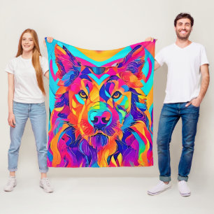 Psychedelic Wolf Majesty Fleece Deken