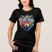 Psychedelic Wolf – Rainbow Spirit Animal Art Tri-Blend Shirt (Voorkant)