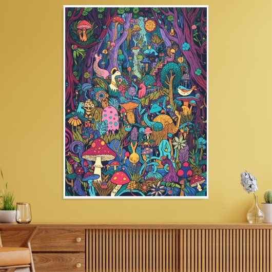 Psychedelic woodland canvas print (Insitu (Woonkamer))