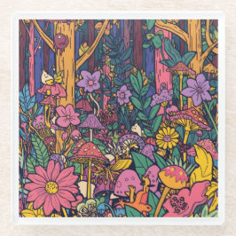 Psychedelic woodland glass coaster glazen onderzetter